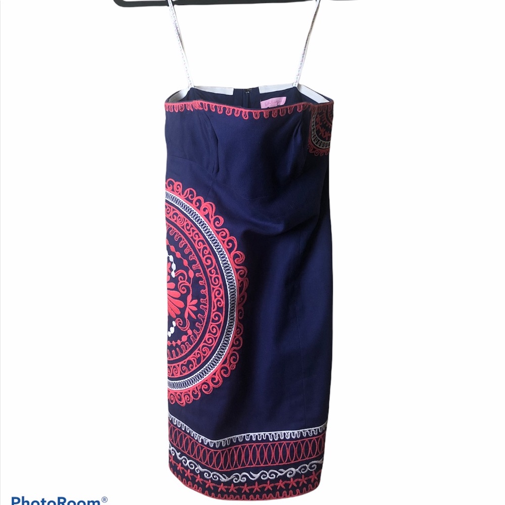 Lilly Pulitzer Bowen Dress Basketweave Navy Coral